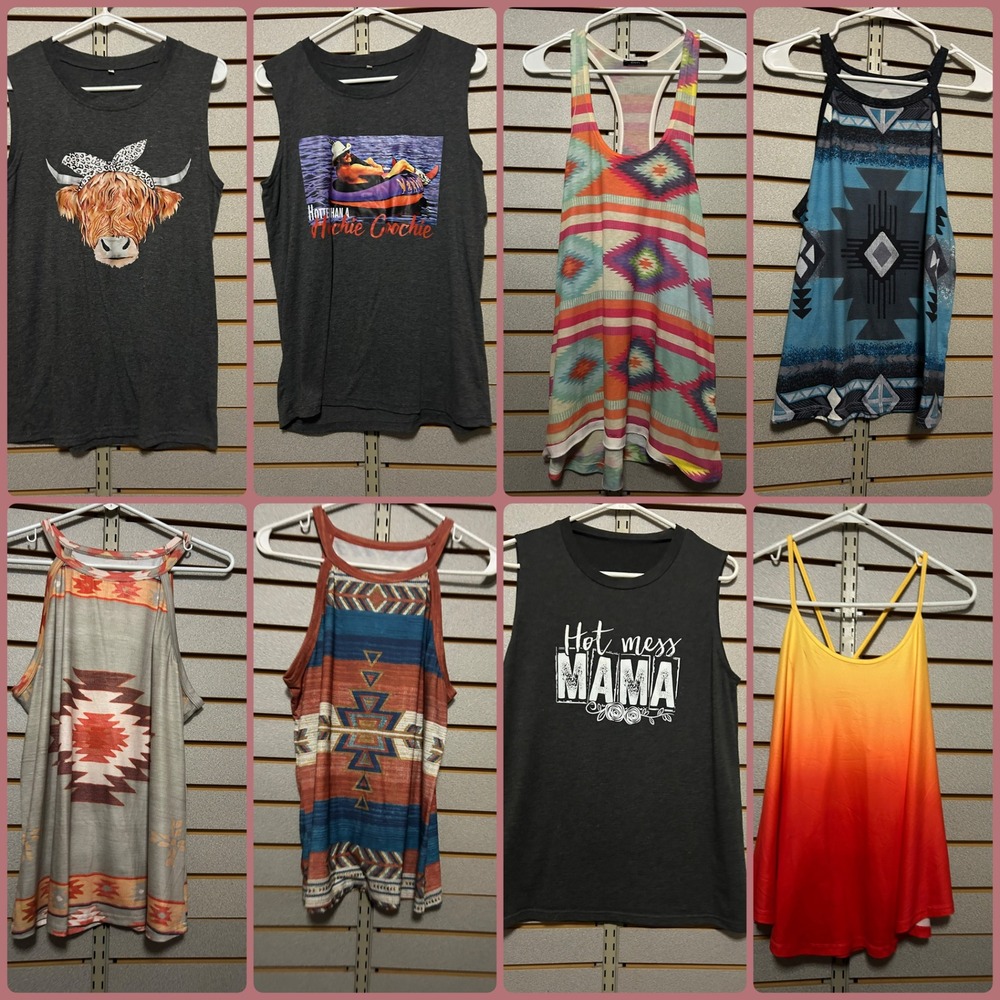 Womens Tank Top Bundle 8pc Graphic Muscle Tee Southwestern Aztec Boho Mixed Lot